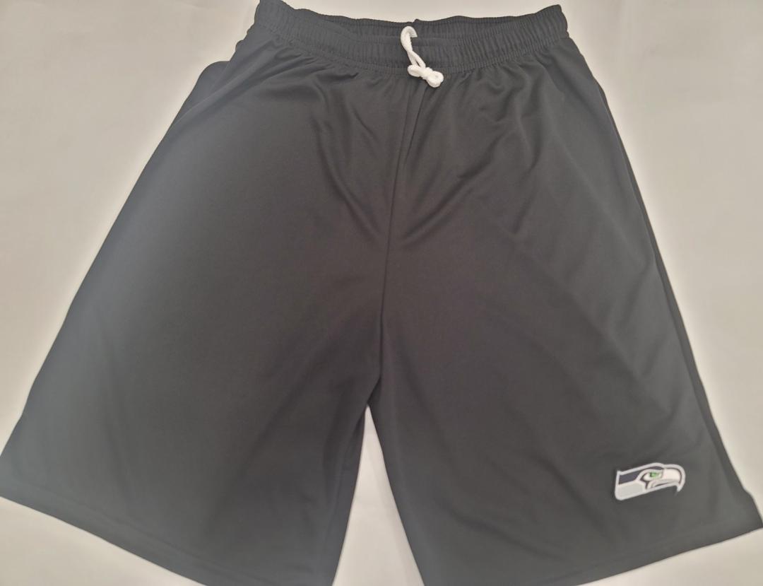 Mens NFL SEATTLE SEAHAWKS Moisture Wick Dri Fit SHORTS W/POCKETS Embroidered Logo BLACK