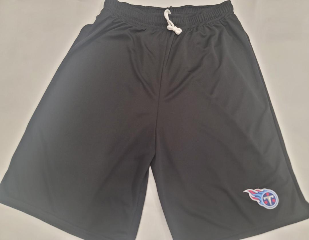 Mens NFL TENNESSEE TITANS Moisture Wick Dri Fit SHORTS W/POCKETS Embroidered Logo BLACK