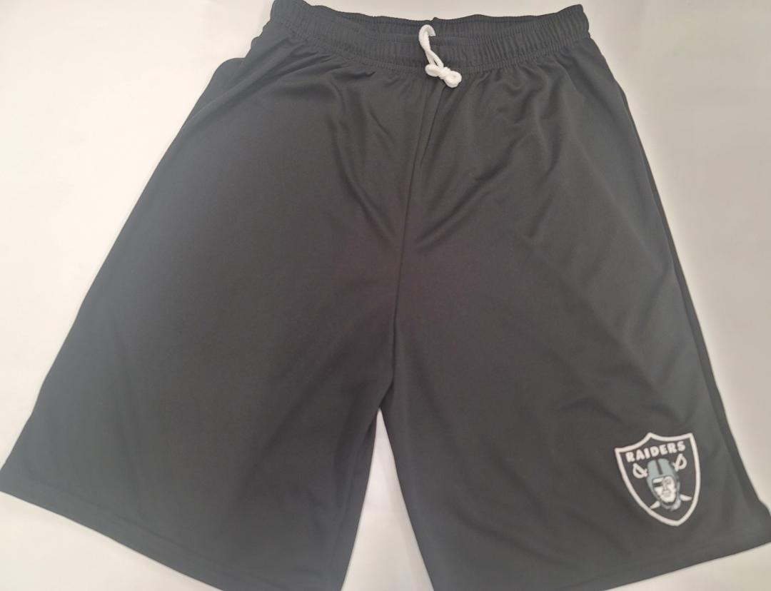 Mens NFL LAS VEGAS RAIDERS Moisture Wick Dri Fit SHORTS Embroidered Logo W/POCKETS BLACK