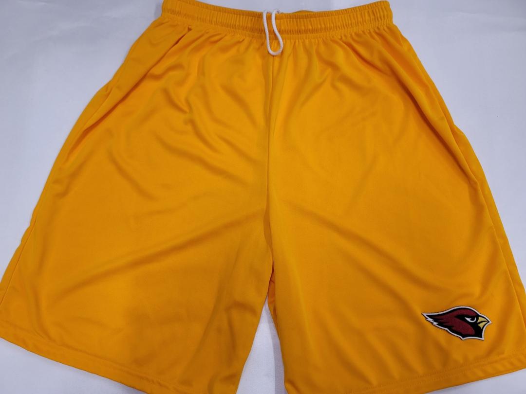 Mens NFL ARIZONA CARDINALS Moisture Wick Dri Fit SHORTS Embroidered Logo GOLD