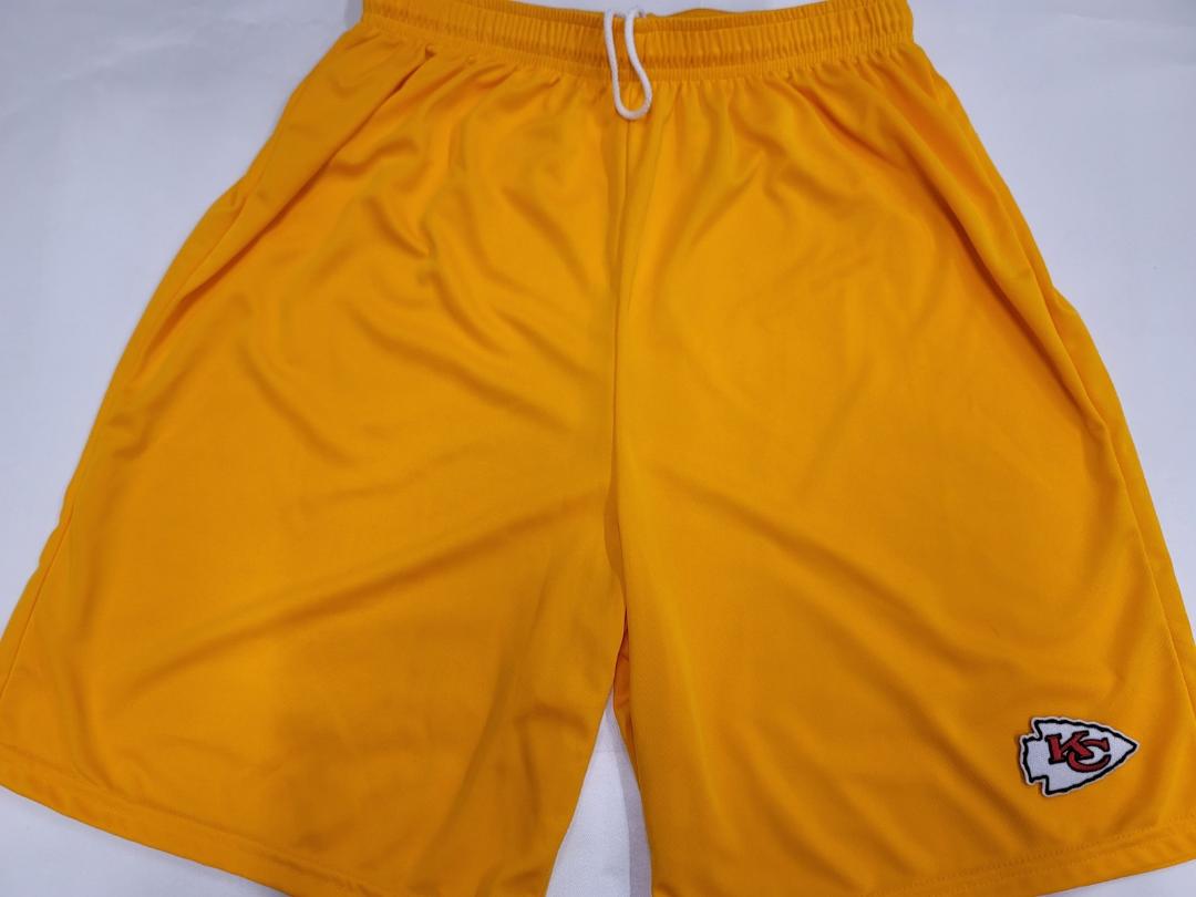 Mens NFL KANSAS CITY CHIEFS Moisture Wick Dri Fit SHORTS Embroidered Logo GOLD