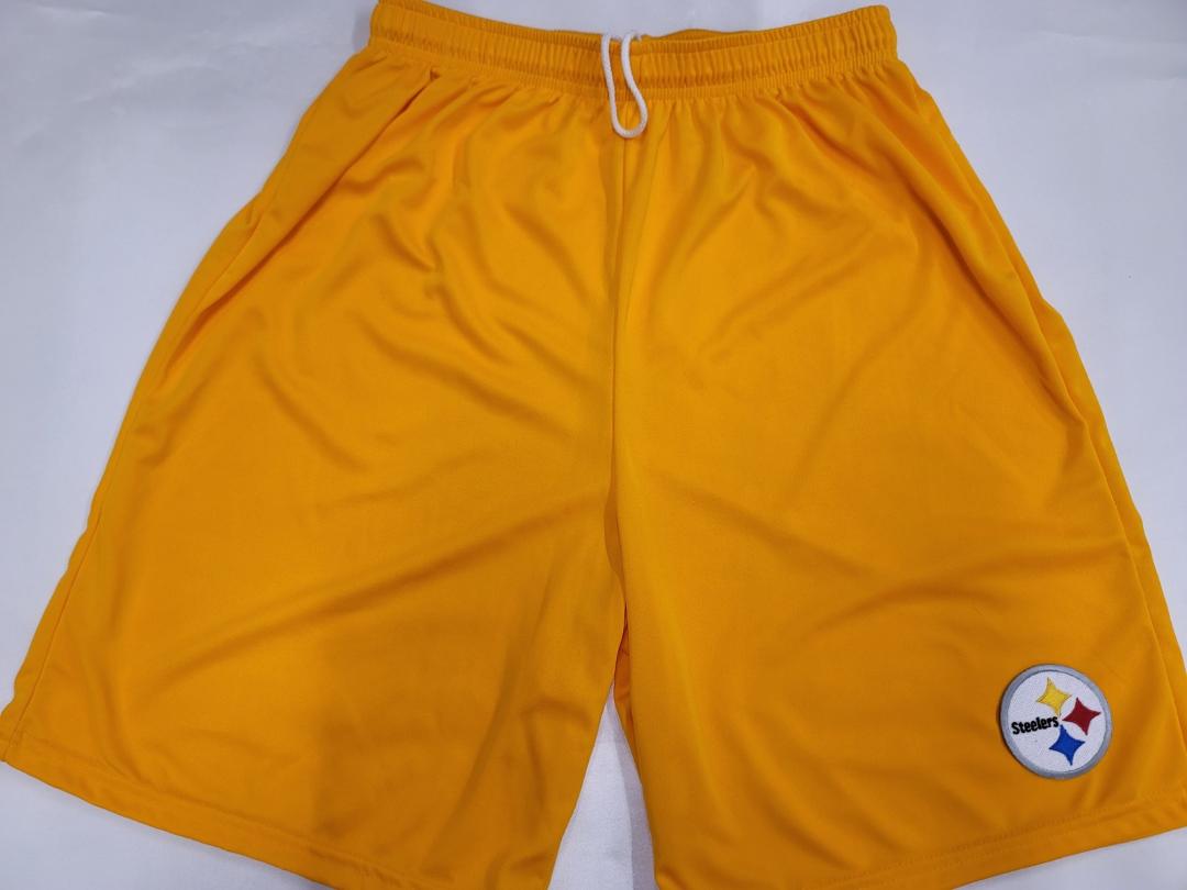 Mens NFL PITTSBURGH STEELERS Moisture Wick Dri Fit SHORTS Embroidered Logo GOLD