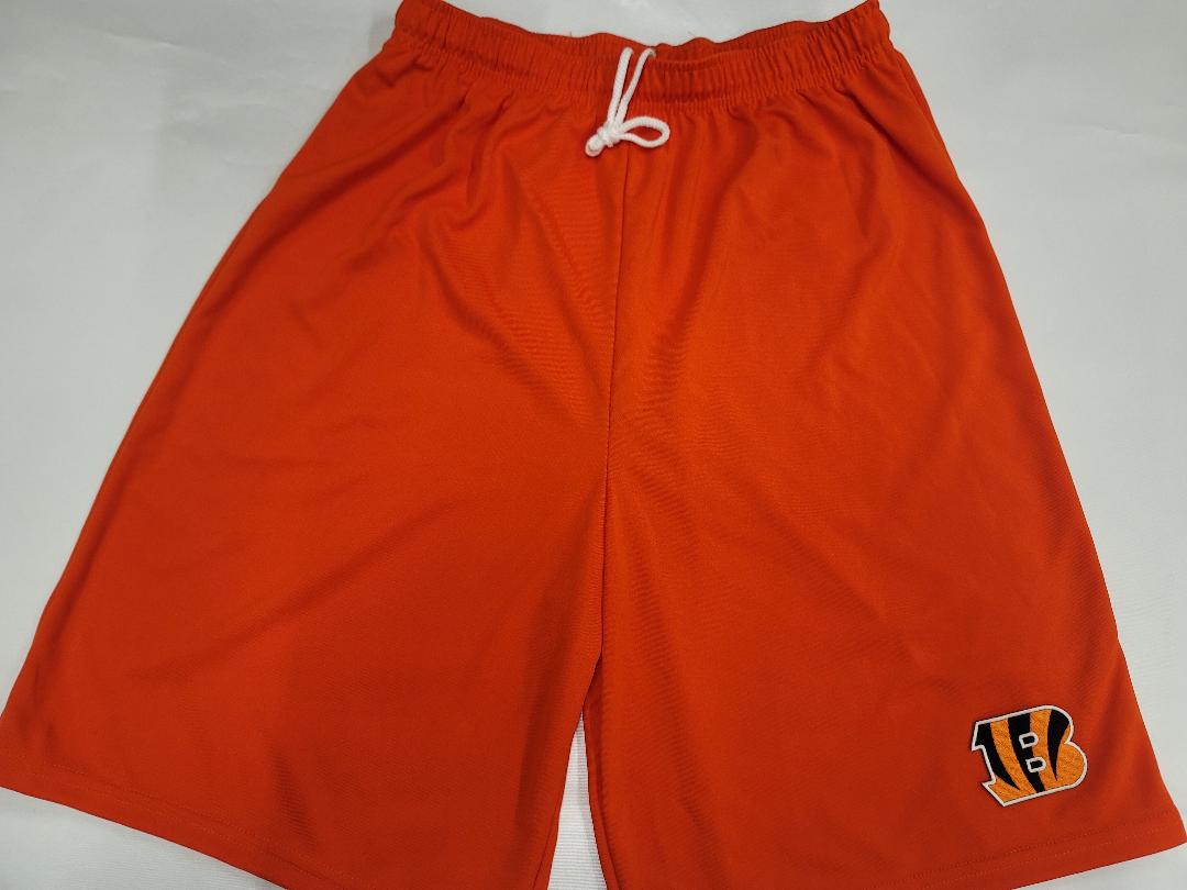 Mens NFL CINCINNATI BENGALS Moisture Wick Dri Fit SHORTS Embroidered Logo ORANGE