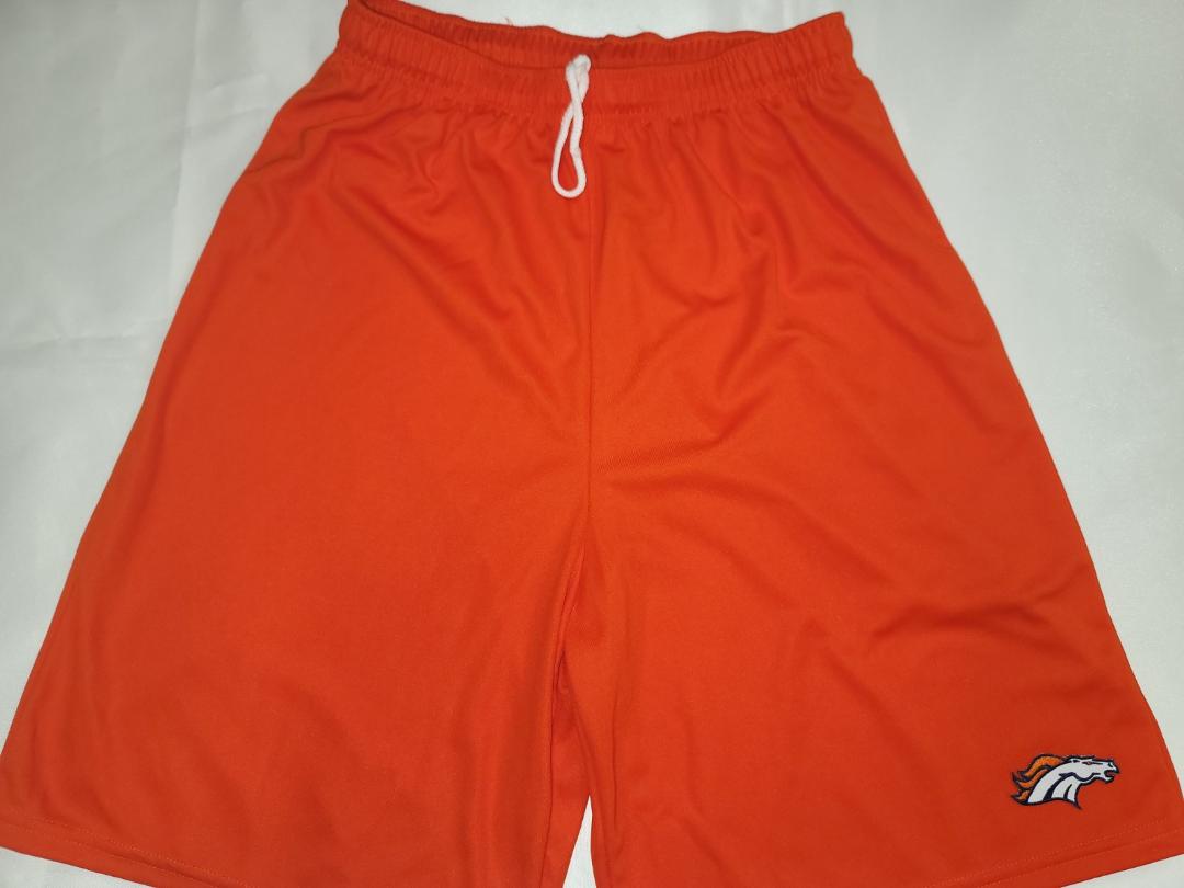 Mens NFL DENVER BRONCOS Moisture Wick Dri Fit SHORTS Embroidered Logo ORANGE