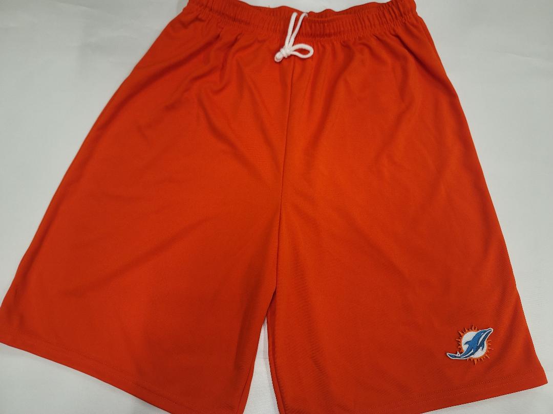 Mens NFL MIAMI DOLPHINS Moisture Wick Dri Fit SHORTS Embroidered Logo ORANGE