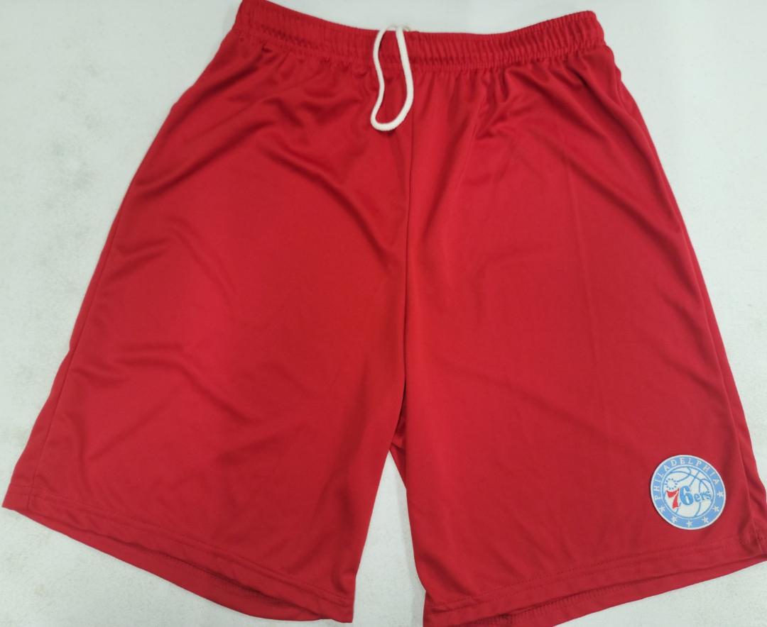 Mens NBA PHILADELPHIA 76ers Moisture Wick Dri Fit SHORTS Embroidered Logo RED