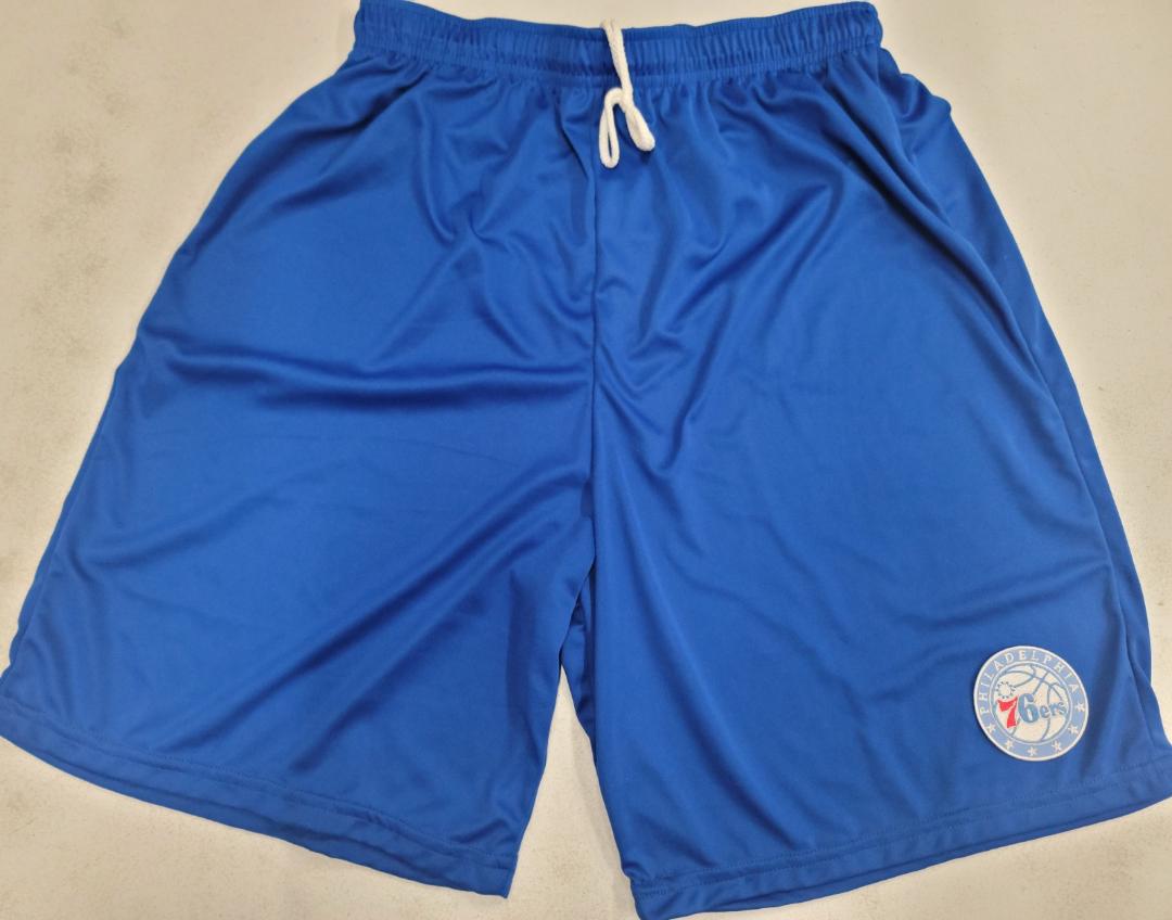Mens NBA Team Apparel PHILADELPHIA 76ers Moisture Wick Dri Fit SHORTS W/POCKETS Embroidered Logo ROYAL