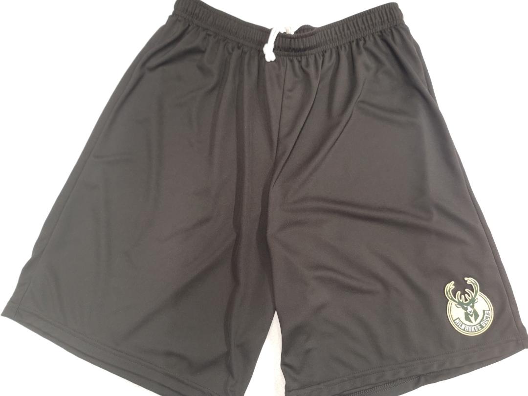 Mens NBA MILWAUKEE BUCKS Moisture Wick Dri Fit SHORTS Embroidered Logo BLACK