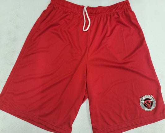 Mens NBA CHICAGO BULLS Moisture Wick Dri Fit SHORTS Embroidered Logo RED