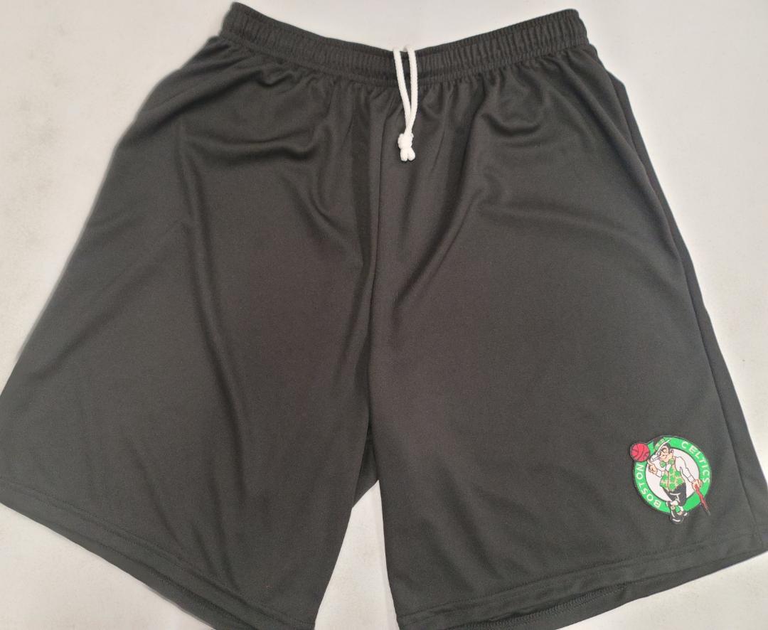 Mens NBA BOSTON CELTICS Moisture Wick Dri Fit SHORTS Embroidered Logo BLACK