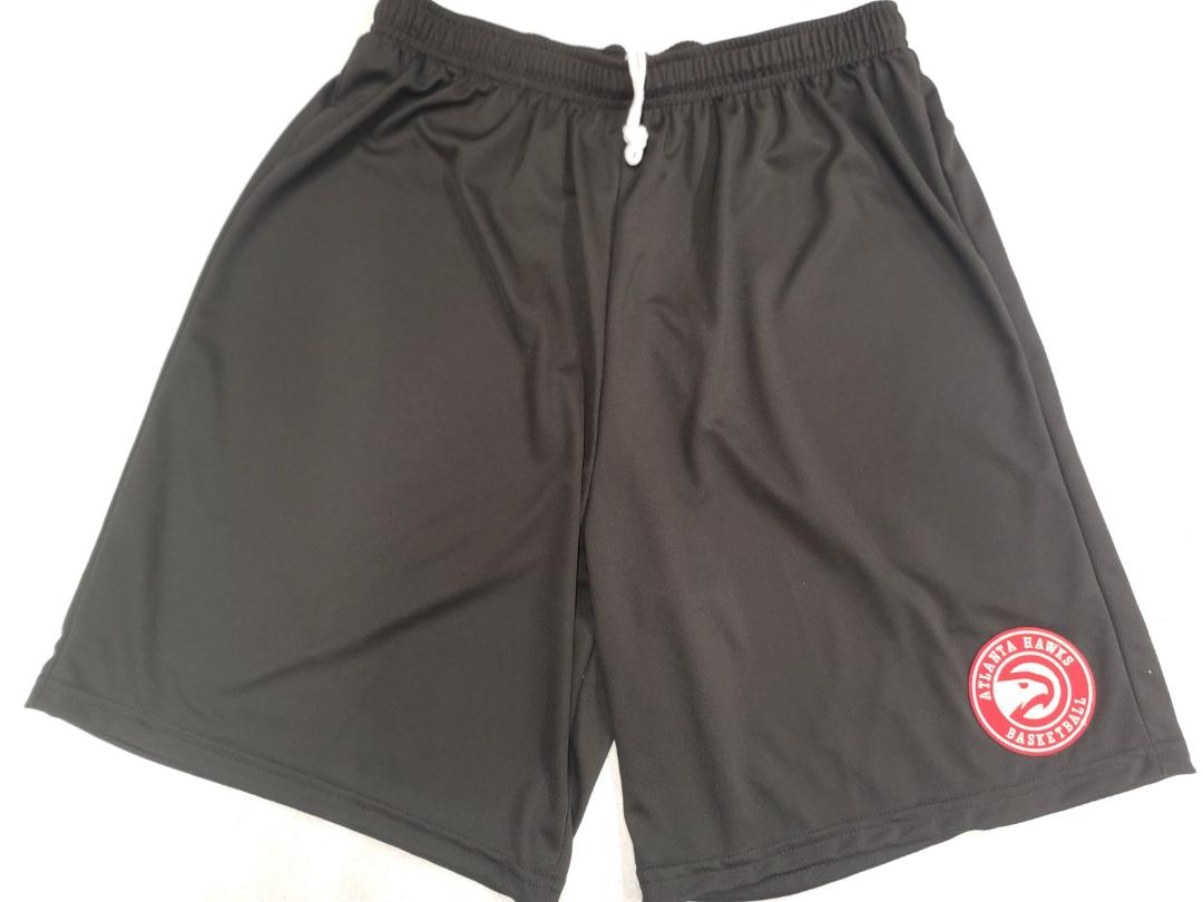 Mens NBA Team Apparel ATLANTA HAWKS Moisture Wick Dri Fit SHORTS W/POCKETS Embroidered Logo BLACK