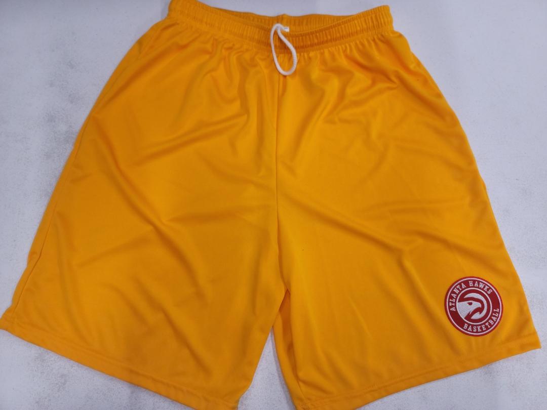 Mens NBA ATLANTA HAWKS Moisture Wick Dri Fit SHORTS Embroidered Logo GOLD
