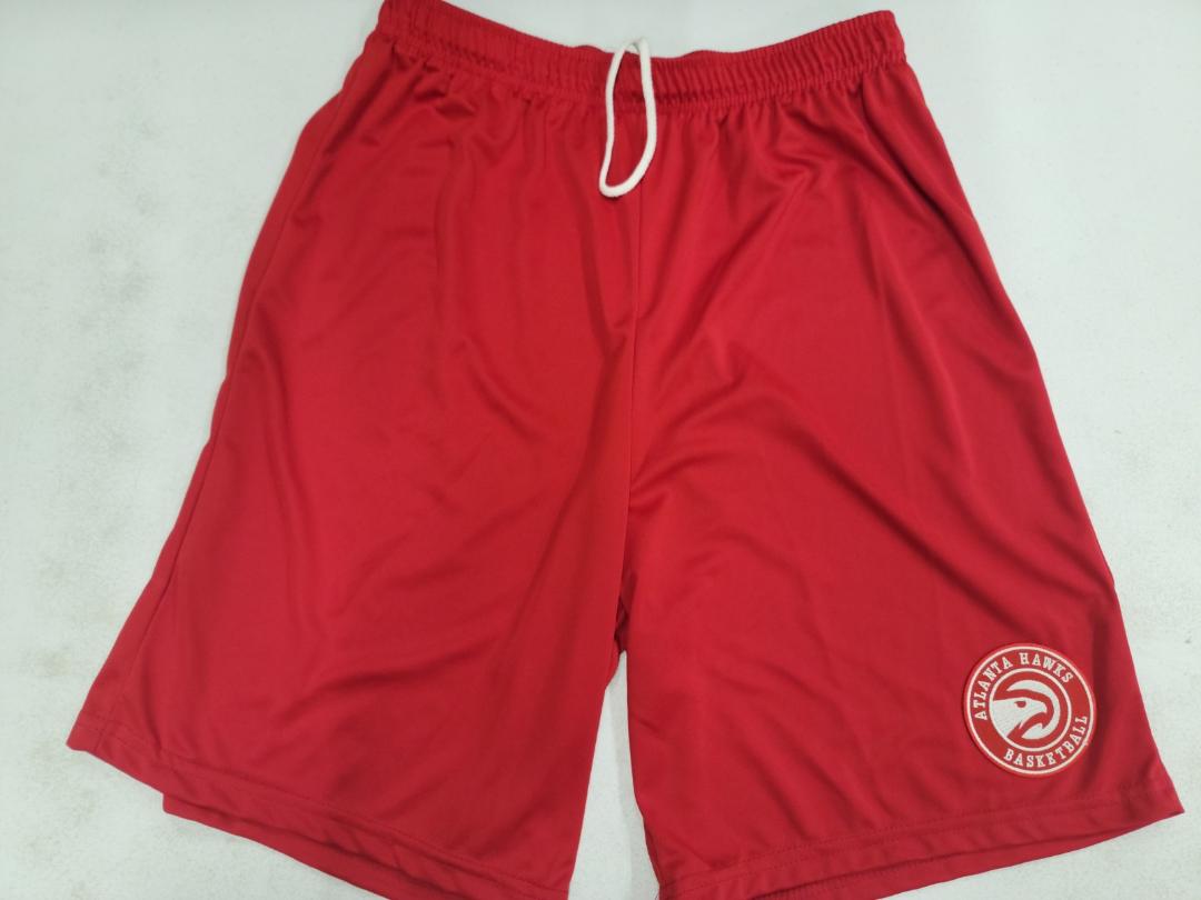 Mens NBA ATLANTA HAWKS Moisture Wick Dri Fit SHORTS Embroidered Logo RED