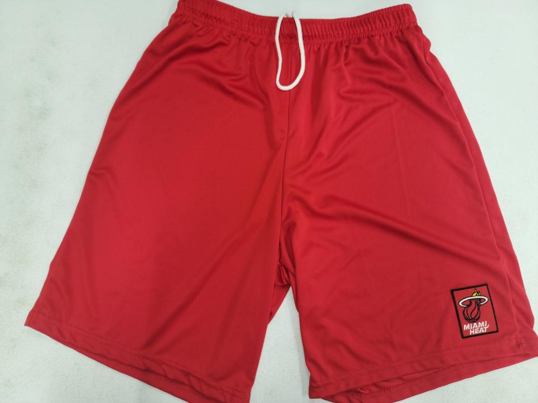 Mens NBA MIAMI HEAT Moisture Wick Dri Fit SHORTS Embroidered Logo RED