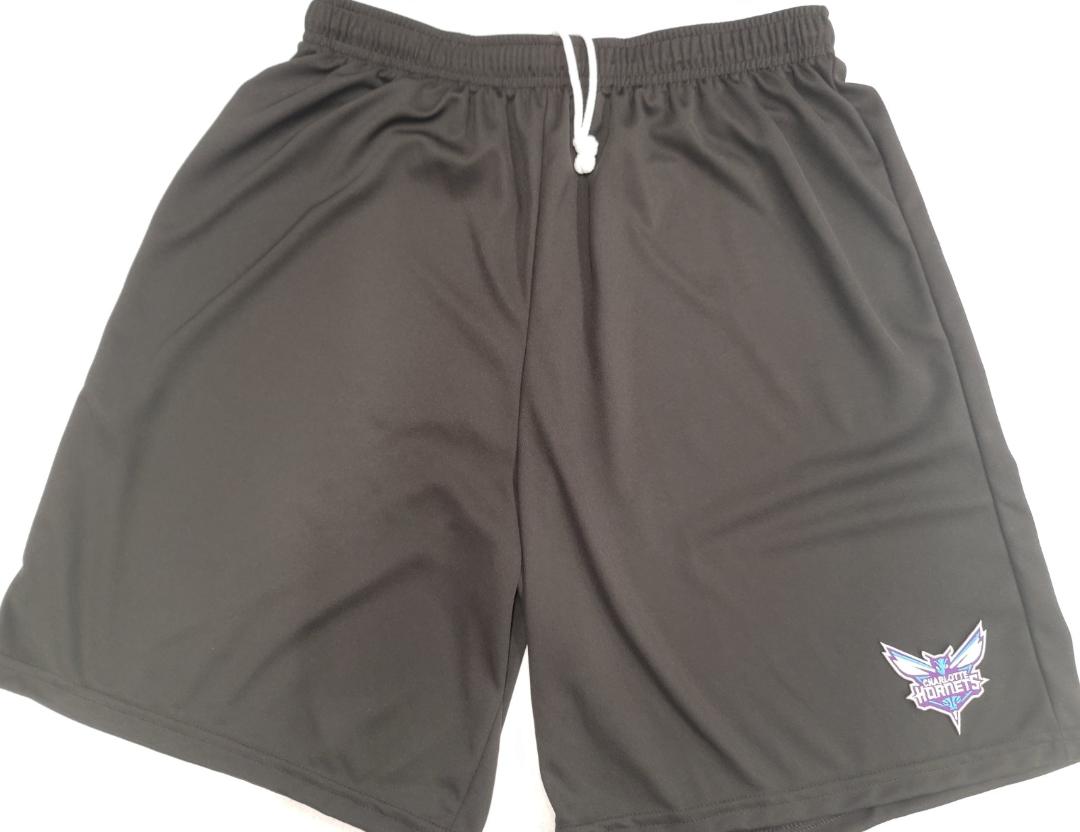 Mens NBA CHARLOTTE HORNETS Moisture Wick Dri Fit SHORTS Embroidered Logo BLACK