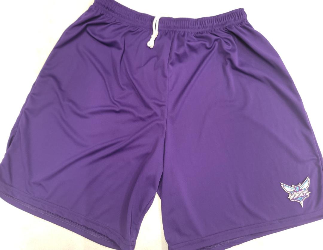 Mens NBA CHARLOTTE HORNETS Moisture Wick Dri Fit SHORTS Embroidered Logo PURPLE