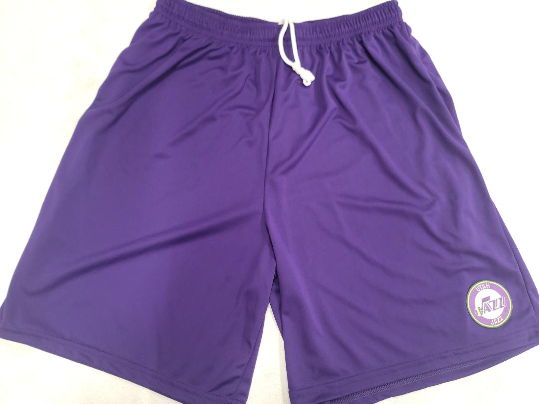 Mens NBA UTAH JAZZ Moisture Wick Dri Fit SHORTS Embroidered Logo PURPLE