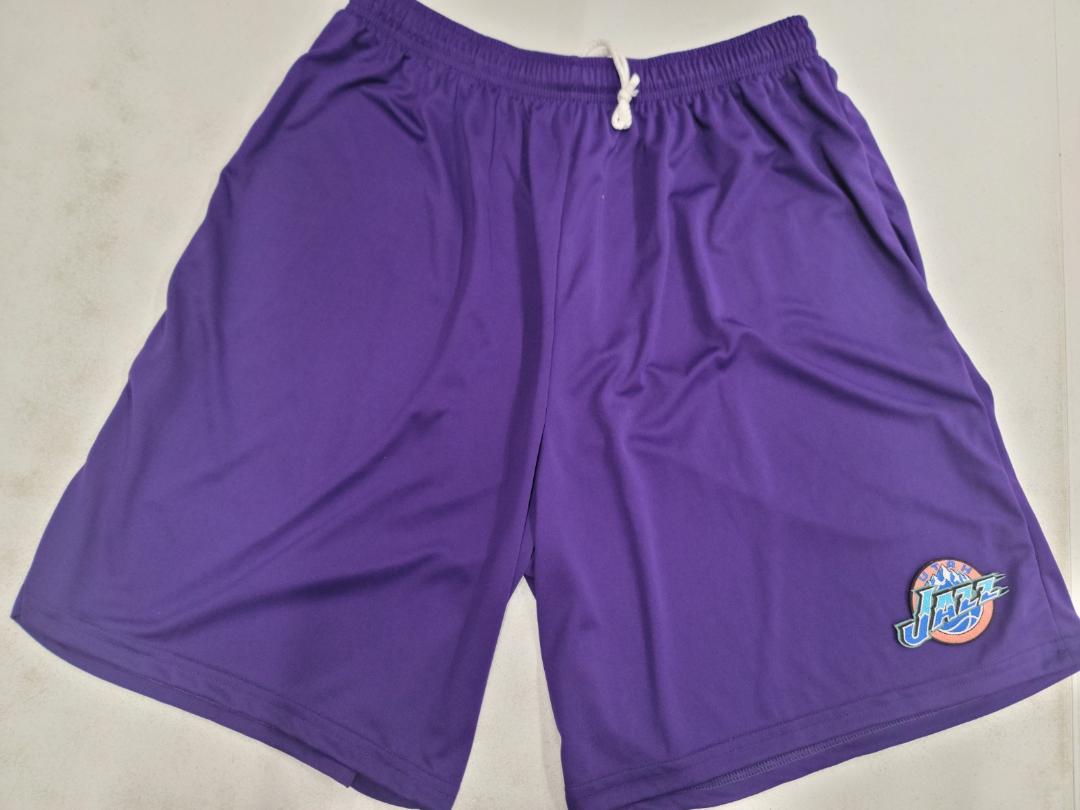 Mens NBA UTAH JAZZ Moisture Wick Dri Fit SHORTS Embroidered Logo PURPLE