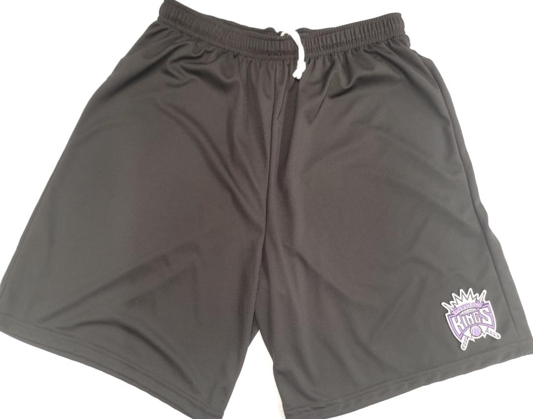 Mens NBA SACRAMENTO KINGS Moisture Wick Dri Fit SHORTS Embroidered Logo BLACK