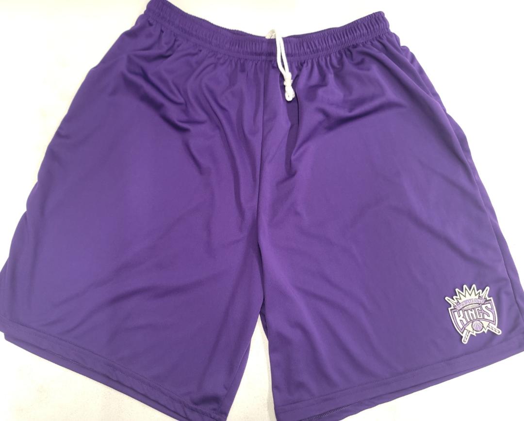 Mens NBA SACRAMENTO KINGS Moisture Wick Dri Fit SHORTS Embroidered Logo PURPLE