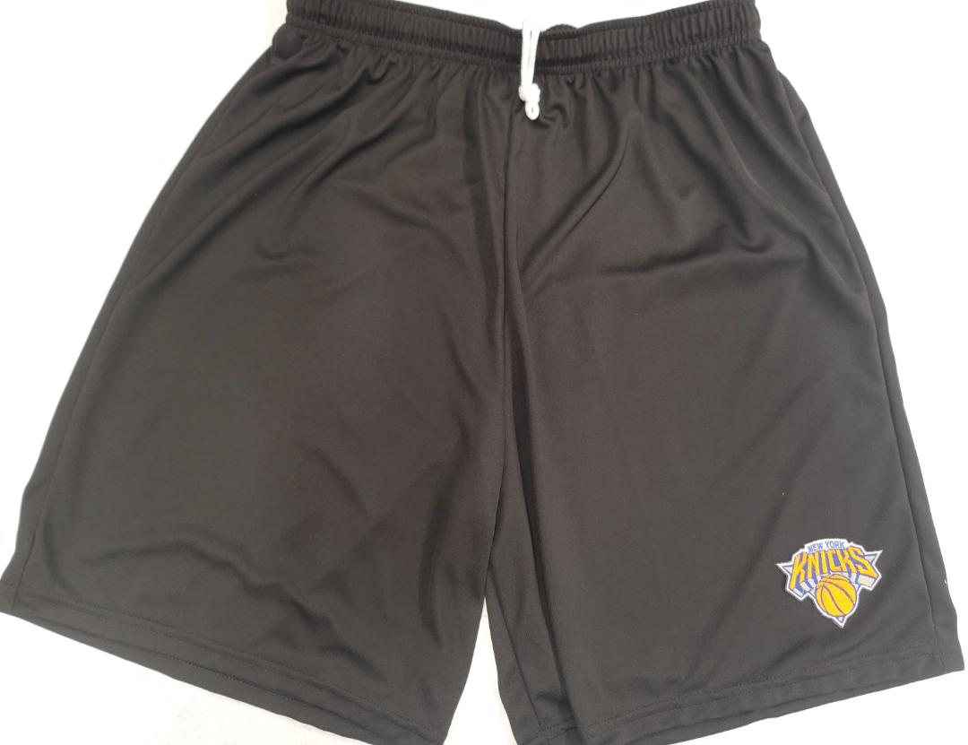 Mens NBA NEW YORK KNICKS Moisture Wick Dri Fit SHORTS Embroidered Logo BLACK