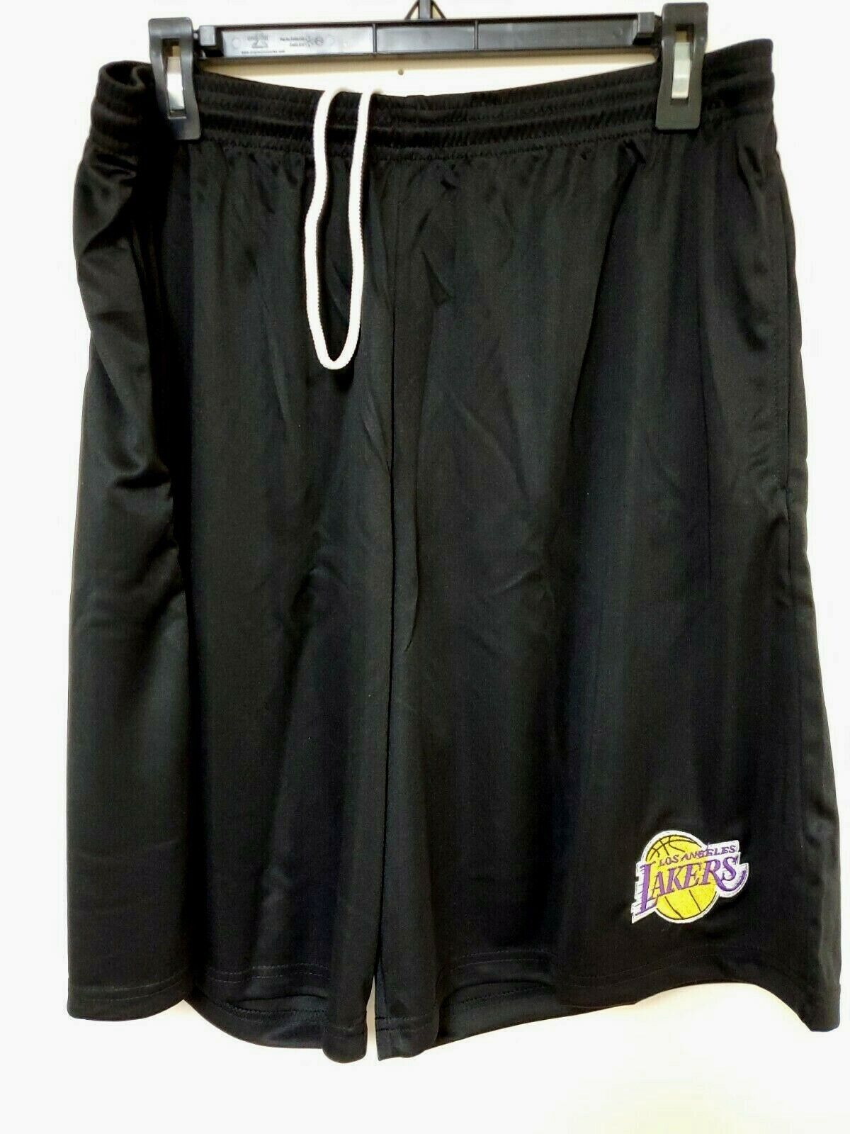 Mens NBA LOS ANGELES LAKERS Moisture Wick Dri Fit SHORTS Embroidered Logo BLACK