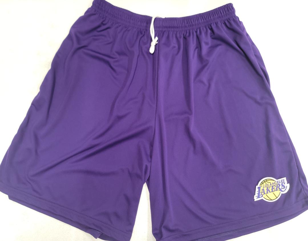 Mens NBA LOS ANGELES LAKERS Moisture Wick Dri Fit SHORTS Embroidered Logo PURPLE