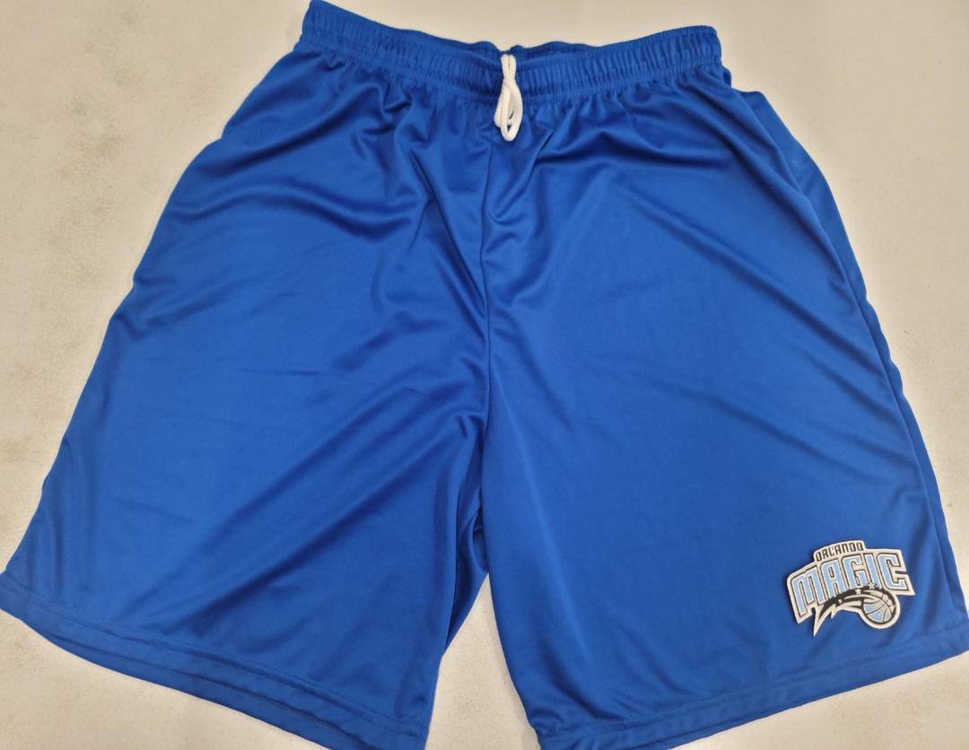 Mens NBA Team Apparel ORLANDO MAGIC Moisture Wick Dri Fit SHORTS W/POCKETS Embroidered Logo ROYAL