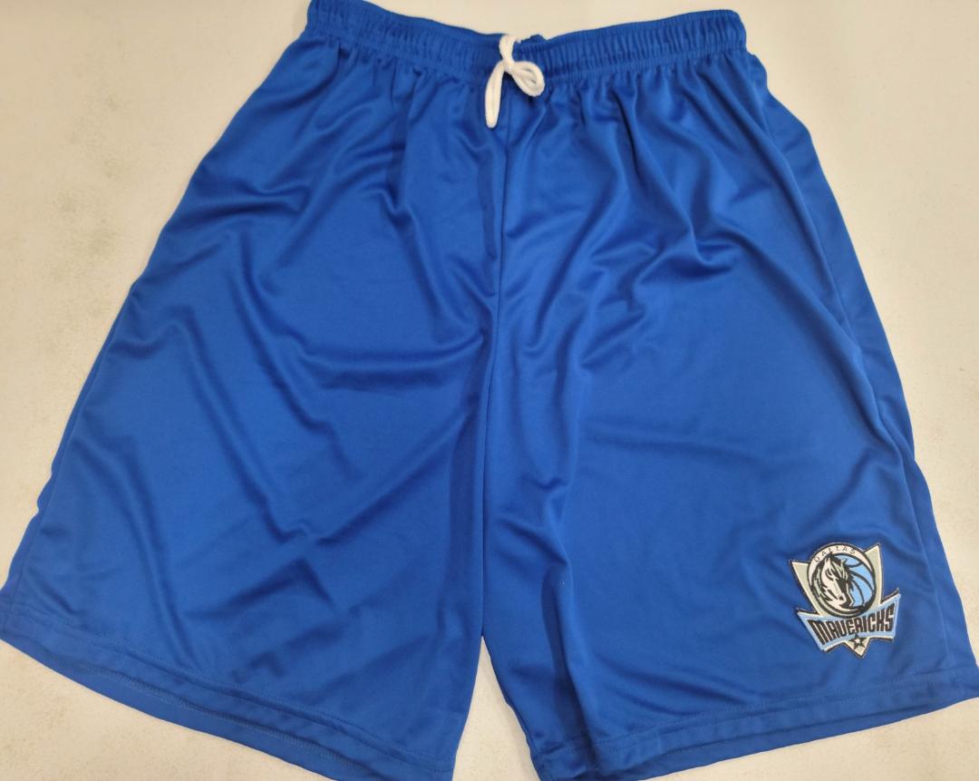 Mens NBA Team Apparel DALLAS MAVERICKS Moisture Wick Dri Fit SHORTS W/POCKETS Embroidered Logo ROYAL