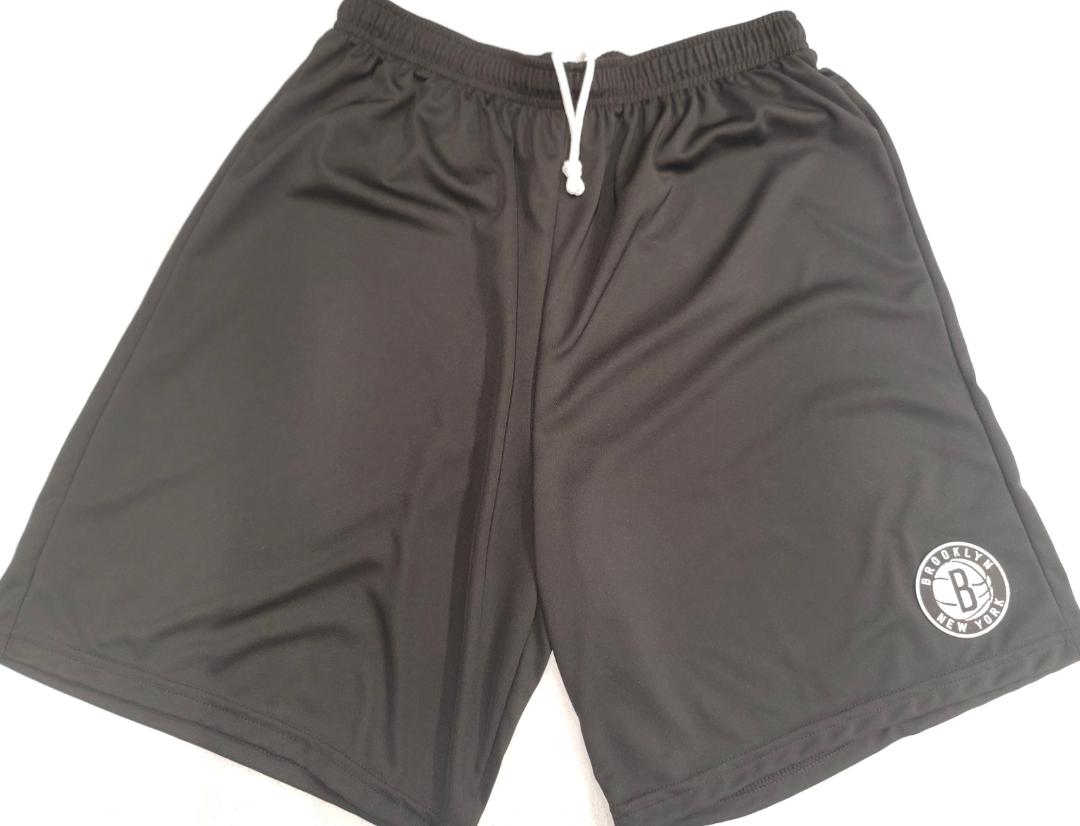 Mens NBA Team Apparel BROOKLYN NETS Moisture Wick Dri Fit SHORTS W/POCKETS Embroidered Logo BLACK
