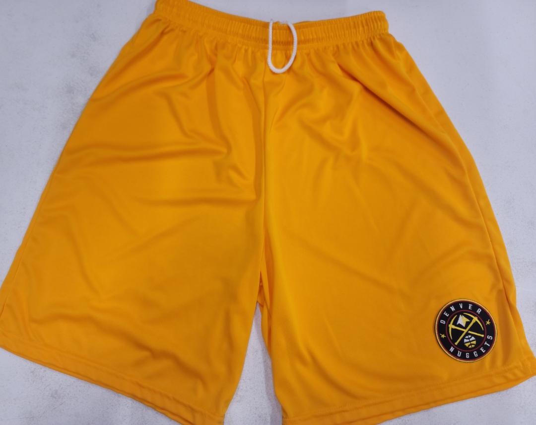 Mens NBA DENVER NUGGETS Moisture Wick Dri Fit SHORTS Embroidered Logo GOLD