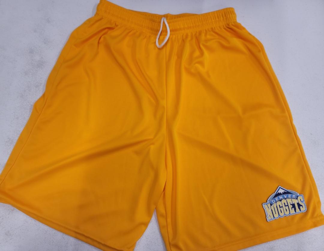 Mens NBA DENVER NUGGETS Moisture Wick Dri Fit SHORTS Embroidered Logo GOLD