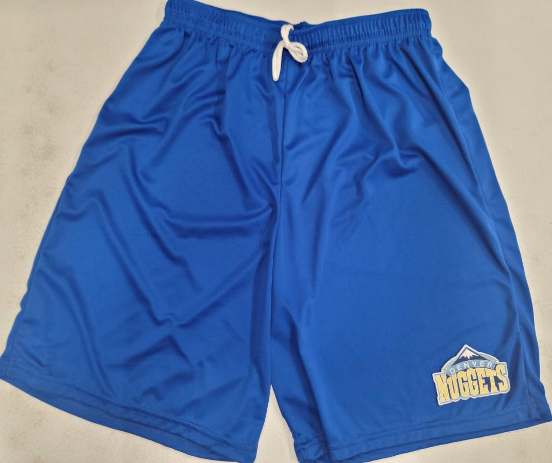 Mens NBA DENVER NUGGETS Moisture Wick Dri Fit SHORTS Embroidered Logo ROYAL