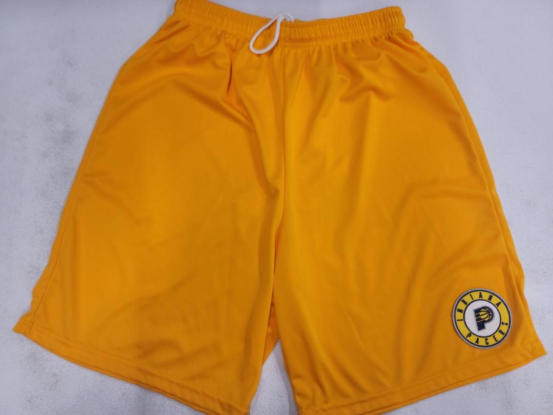 Mens NBA INDIANA PACERS Moisture Wick Dri Fit SHORTS Embroidered Logo GOLD
