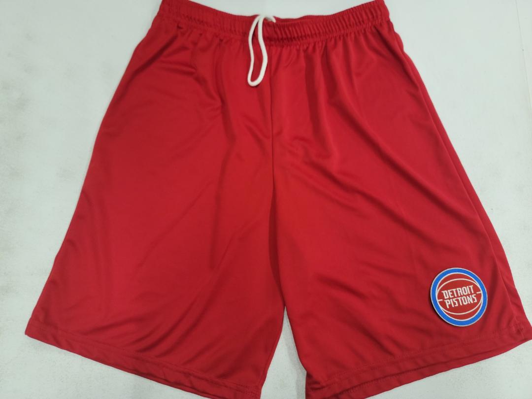 Mens NBA DETROIT PISTONS Moisture Wick Dri Fit SHORTS Embroidered Logo RED