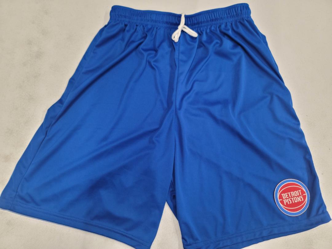 Mens NBA DETROIT PISTONS Moisture Wick Dri Fit SHORTS Embroidered Logo ROYAL