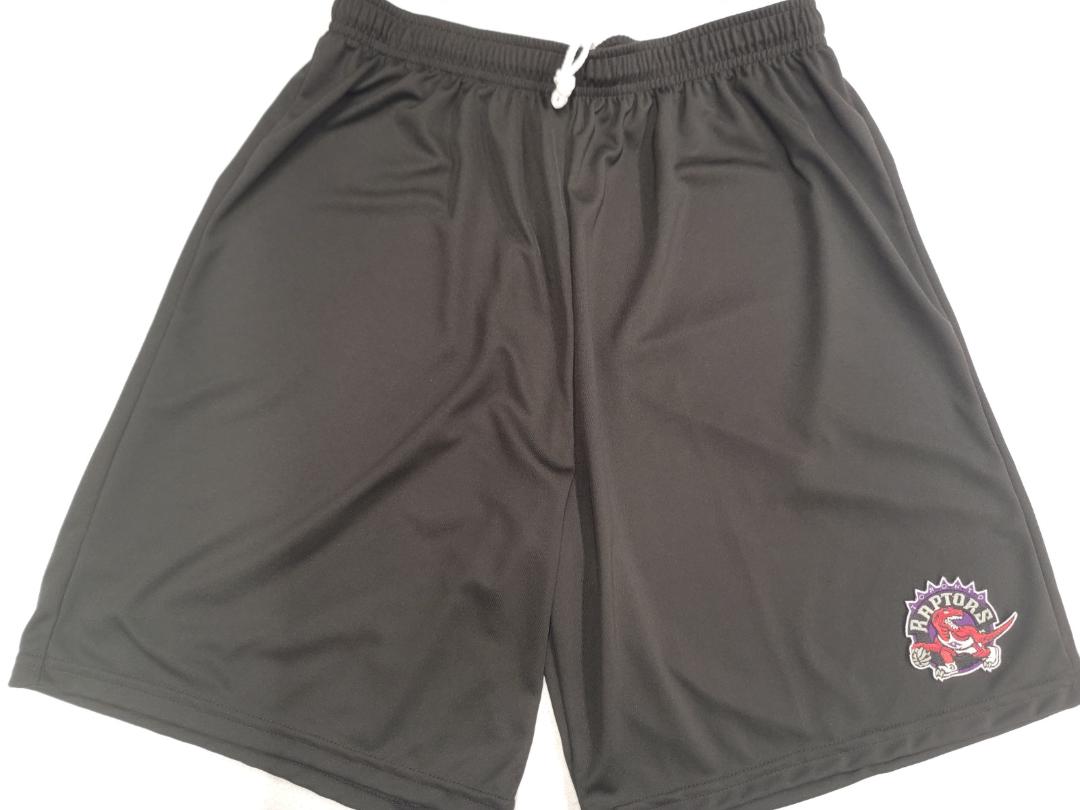 Mens NBA TORONTO RAPTORS Moisture Wick Dri Fit SHORTS Embroidered Logo BLACK