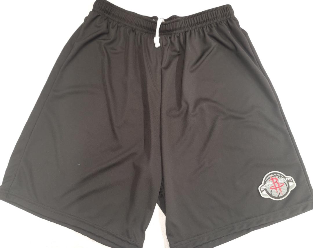 Mens NBA Team Apparel HOUSTON ROCKETS Moisture Wick Dri Fit SHORTS W/POCKETS Embroidered Logo BLACK