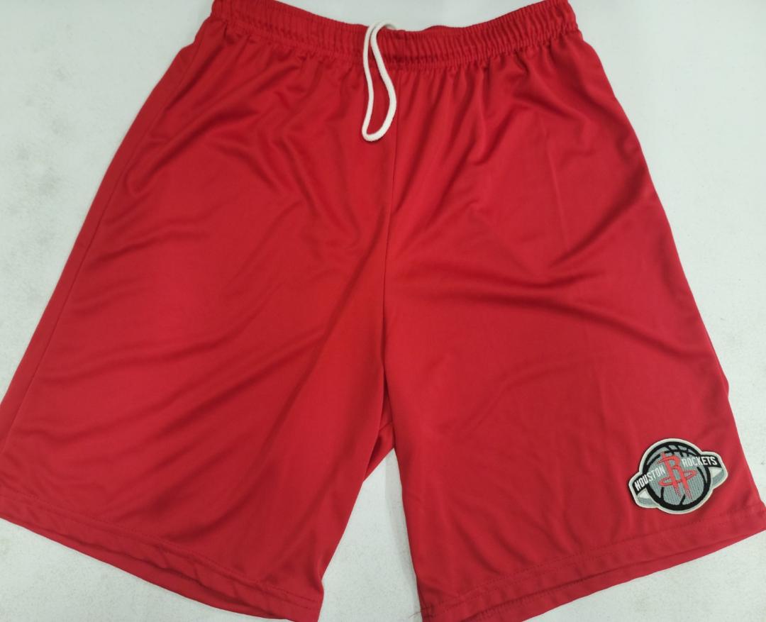 Mens NBA Team Apparel HOUSTON ROCKETS Moisture Wick Dri Fit SHORTS W/POCKETS Embroidered Logo RED