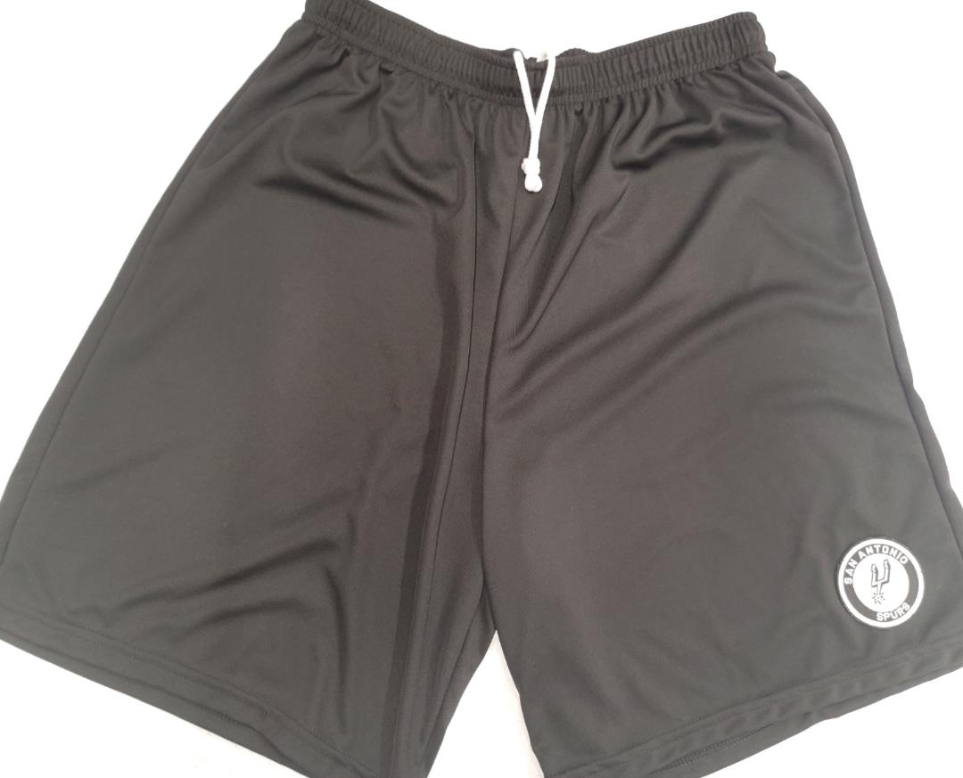 Mens NBA SAN ANTONIO SPURS Moisture Wick Dri Fit SHORTS Embroidered Logo BLACK