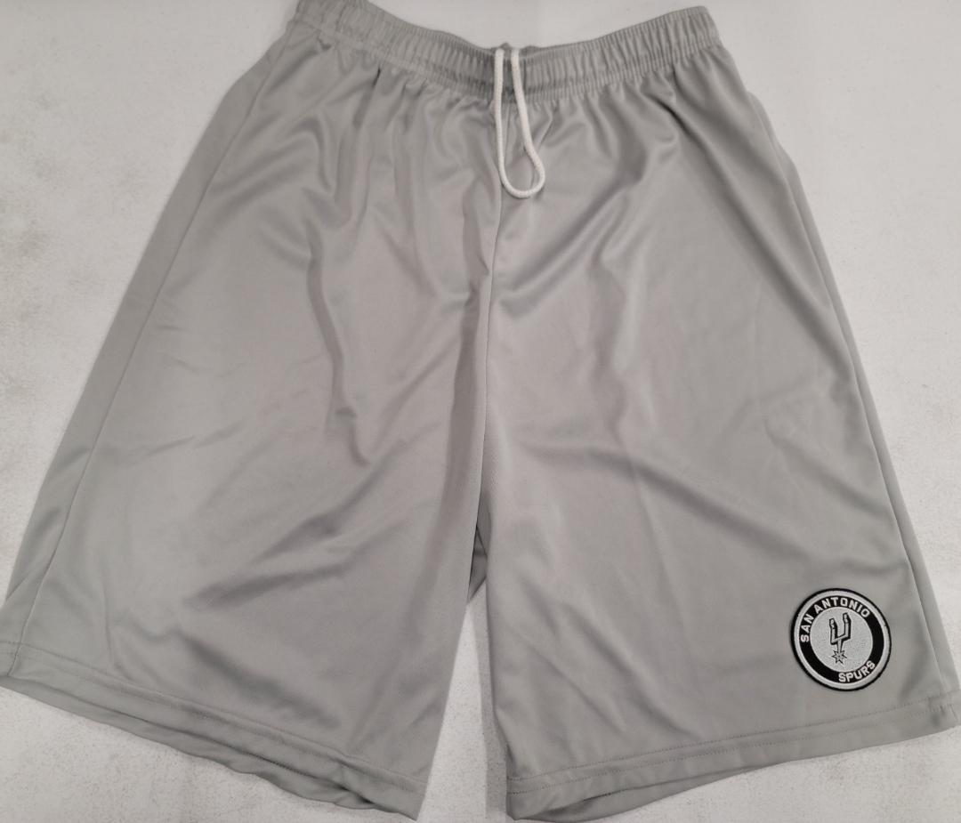 Mens NBA SAN ANTONIO SPURS Moisture Wick Dri Fit SHORTS Embroidered Logo SILVER