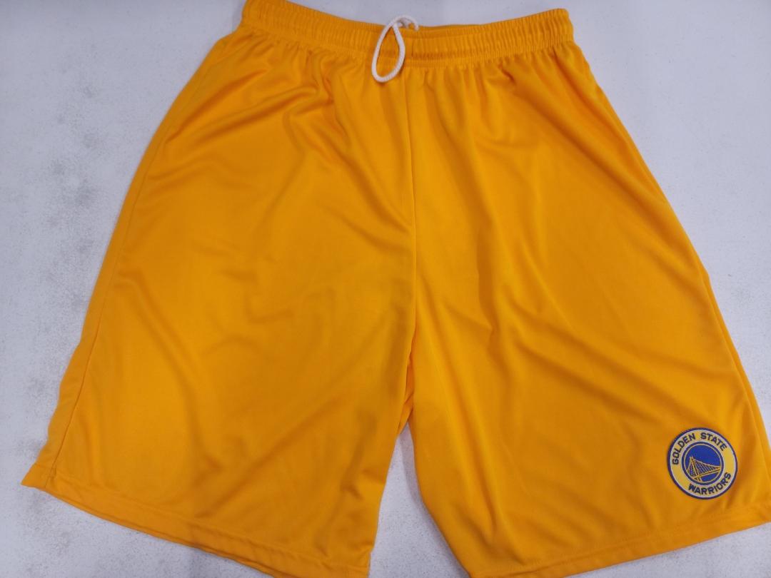 Mens NBA GOLDEN STATE WARRIORS Moisture Wick Dri Fit SHORTS Embroidered Logo GOLD
