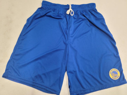 Mens NBA GOLDEN STATE WARRIORS Moisture Wick Dri Fit SHORTS Embroidered Logo ROYAL