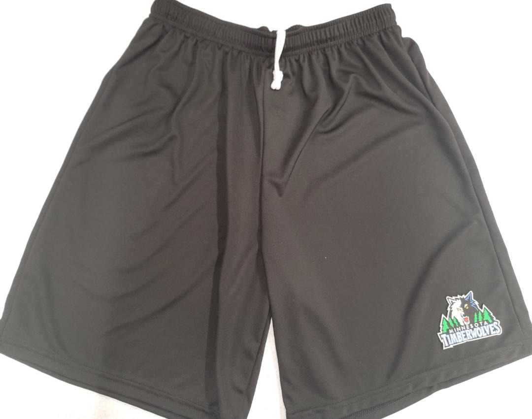 Mens NBA MINNESOTA TIMBERWOLVES Moisture Wick Dri Fit SHORTS Embroidered Logo BLACK