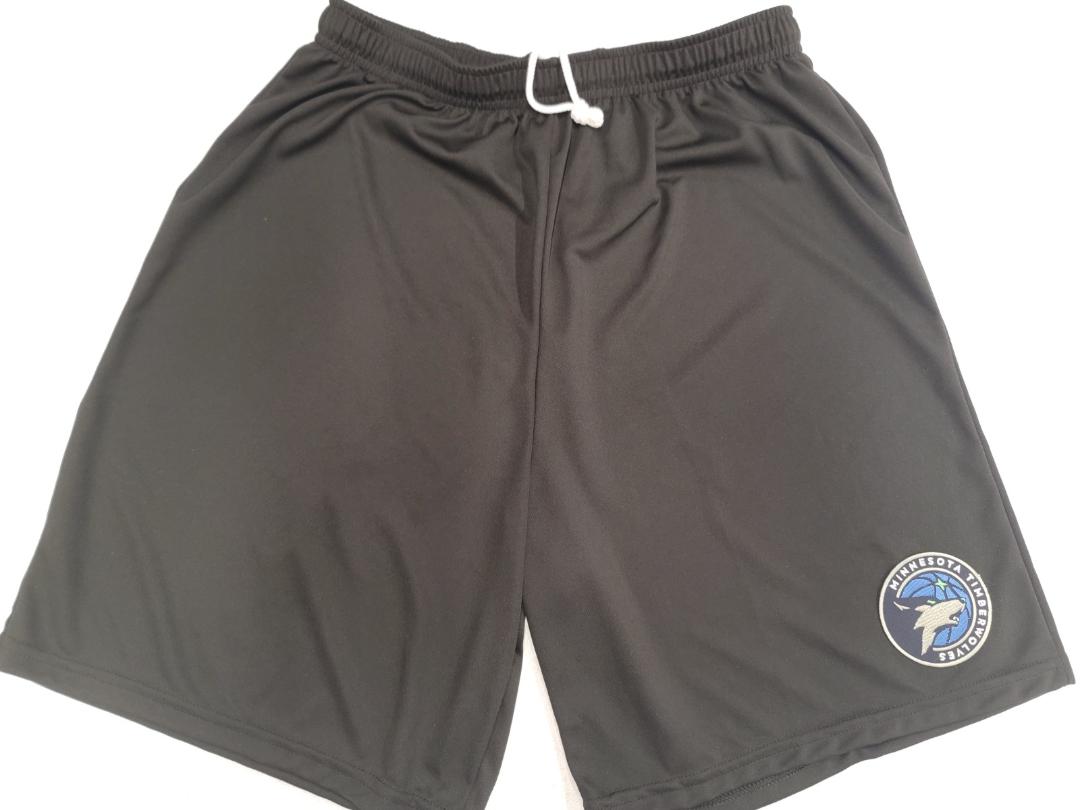 Mens NBA Team Apparel MINNESOTA TIMBERWOLVES Moisture Wick Dri Fit SHORTS W/POCKETS Embroidered Logo BLACK