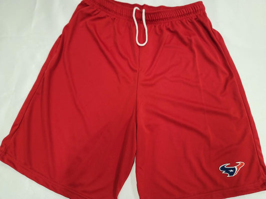 Mens NFL HOUSTON TEXANS Moisture Wick Dri Fit SHORTS W/POCKETS Embroidered Logo RED