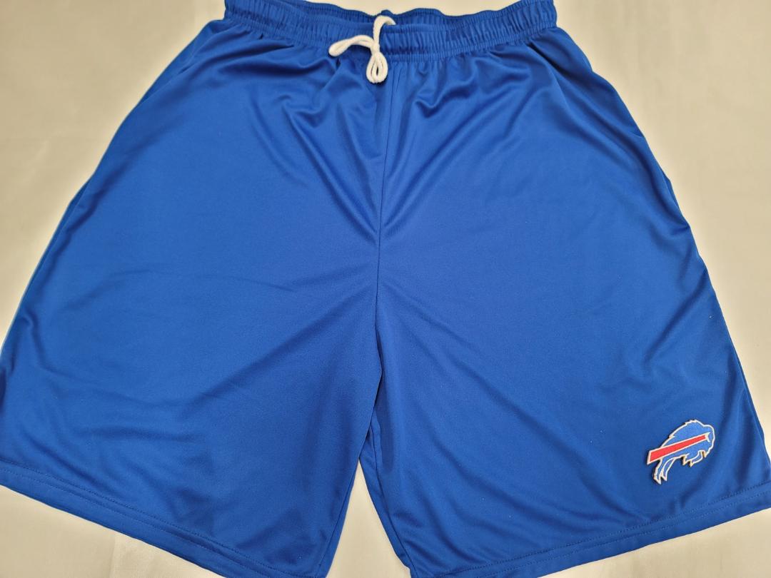 Mens NFL BUFFALO BILLS Moisture Wick Dri Fit SHORTS W/POCKETS Embroidered Logo ROYAL