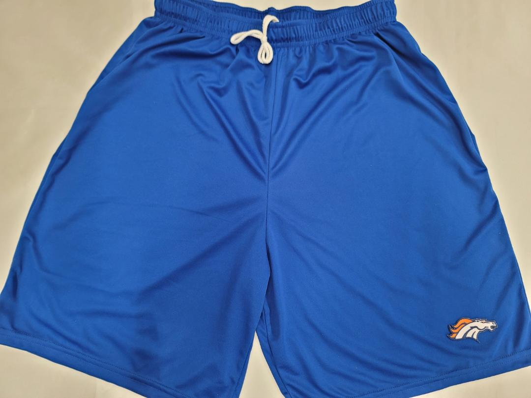 NFL Team Apparel DENVER BRONCOS Moisture Wick Dri Fit SHORTS Embroidered Logo ROYAL