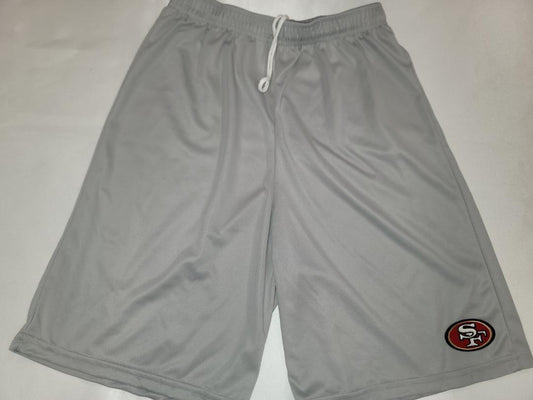 Mens NFL Team Apparel SAN FRANCISCO 49ers Moisture Wick Dri Fit SHORTS Embroidered Logo SILVER