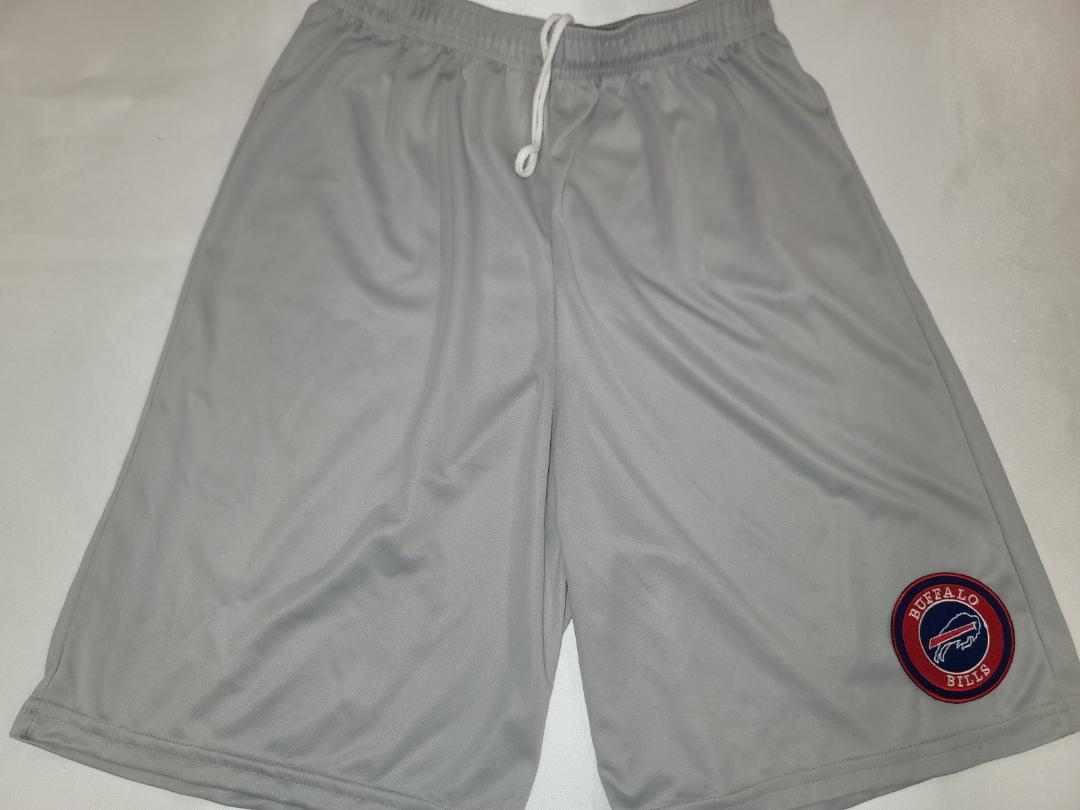 Mens NFL Team Apparel BUFFALO BILLS Moisture Wick Dri Fit SHORTS Embroidered Logo SILVER